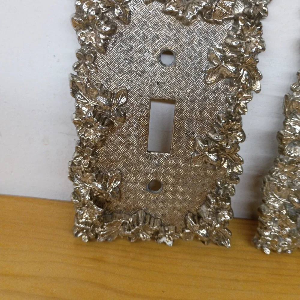 2 Vintage Light Switch Plate‎ Covers 75T Floral Silver American Tack Hardware Co